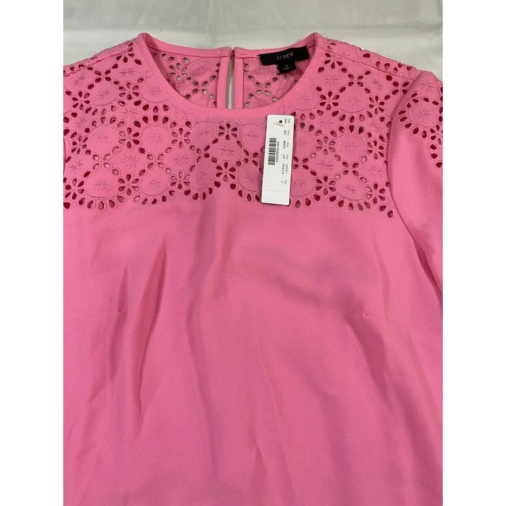 J. Crew NWT Pink Eyelet Lace Yoke Long Sleeve Shift Dress Womens 2 Valentine NEW